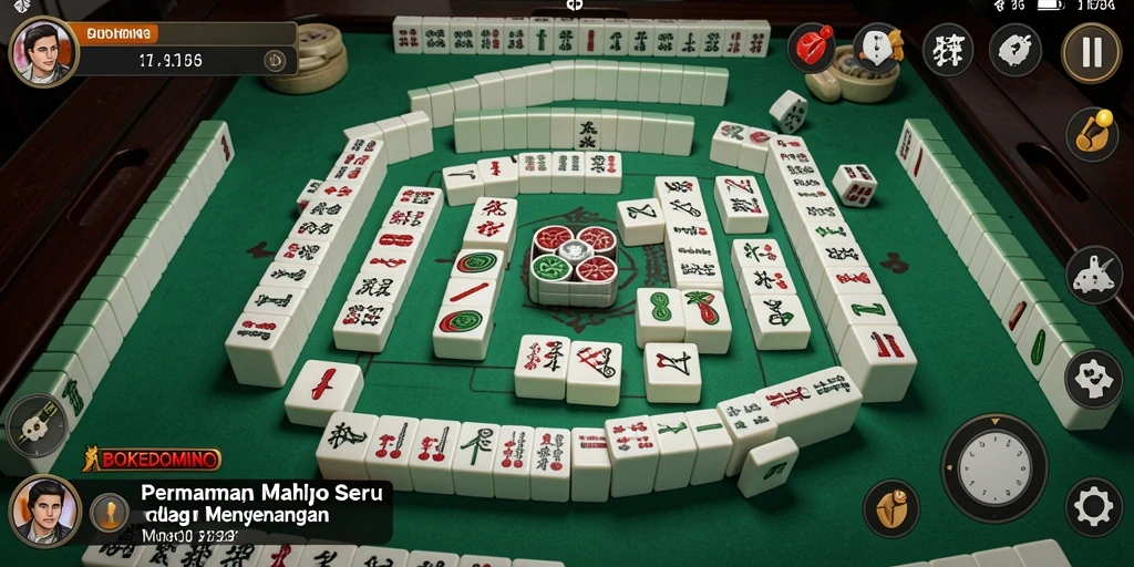 Tampilan gameplay menarik dari BOKEDOMINO dengan suasana Mahjong yang seru.