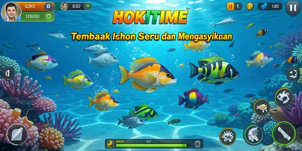 Tampilan gameplay HOKITIME yang mendebarkan saat menembak ikan.