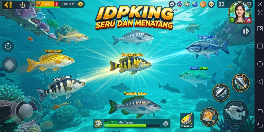 Tampilan gameplay seru dalam IDPKING dengan berbagai ikan yang menanti untuk ditembak.