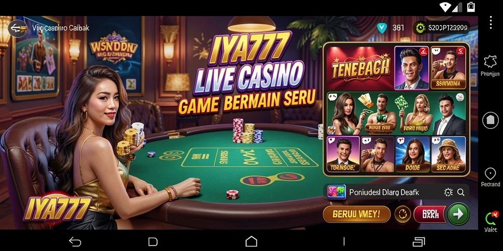 Tangkapan layar gameplay IYA777 dengan dealer langsung yang interaktif.