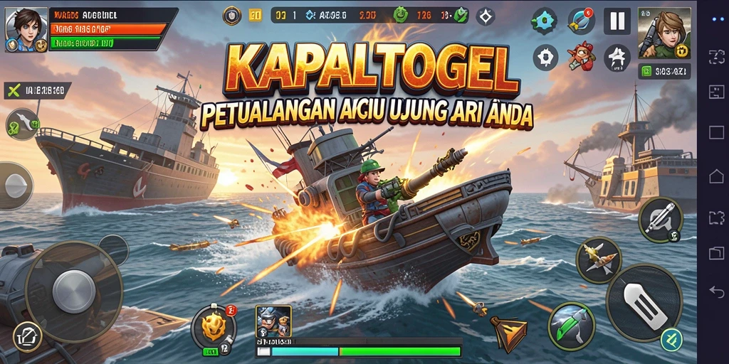 Screenshot gameplay KAPALTOGEL dengan aksi mendebarkan yang menampilkan pertempuran epik.