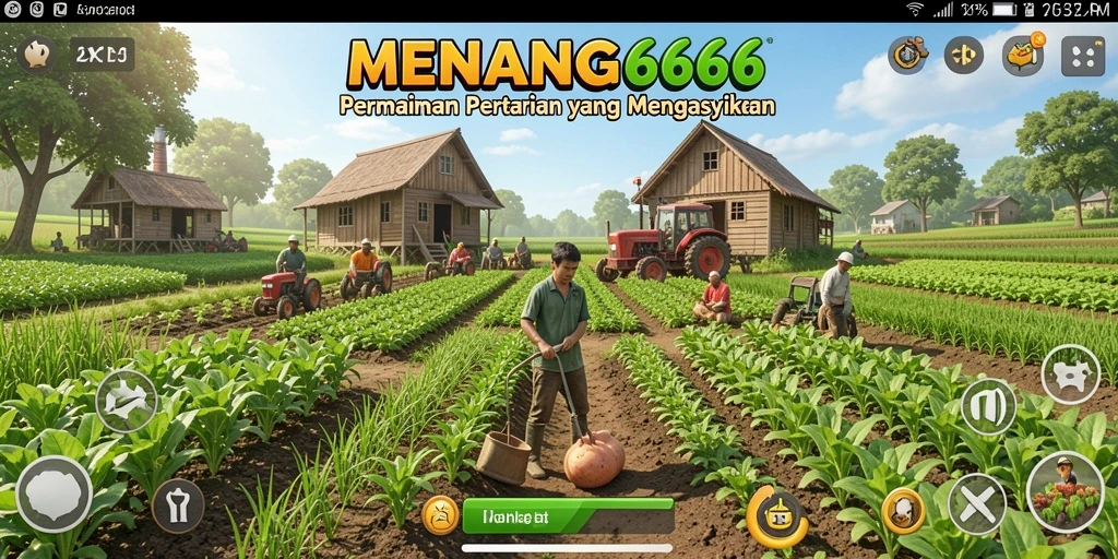 Tampilan gameplay MENANG666 dengan aktivitas bertani yang seru.