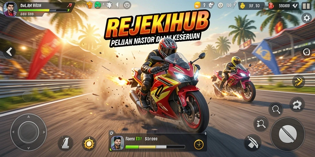 Screenshot gameplay REJEKIHUB menampilkan aksi balapan yang mendebarkan.