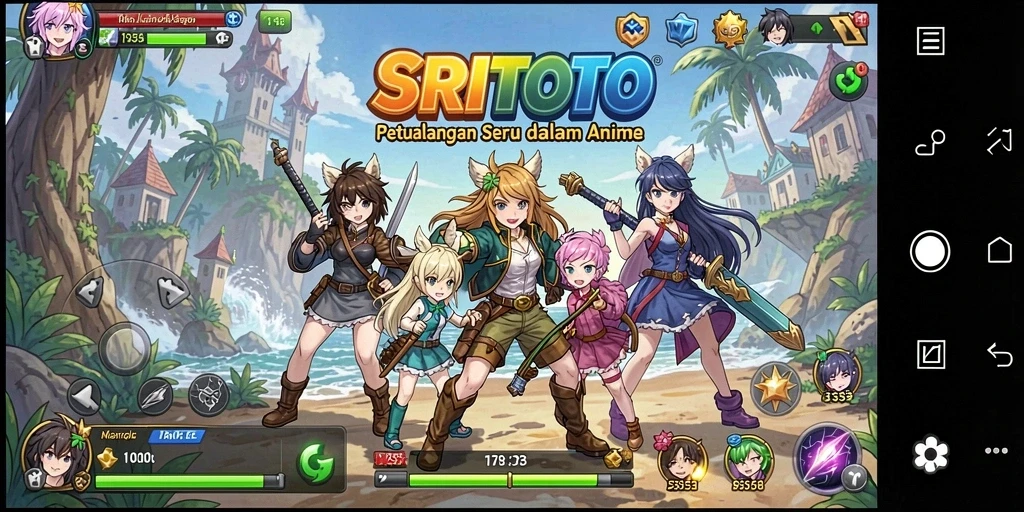 Tangkapan layar utama SRITOTO menampilkan aksi karakter anime yang dinamis.