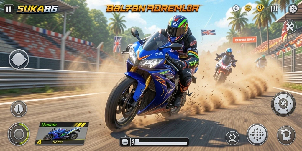 Screenshot gameplay SUKA86 menampilkan momen balapan seru dan mendebarkan.