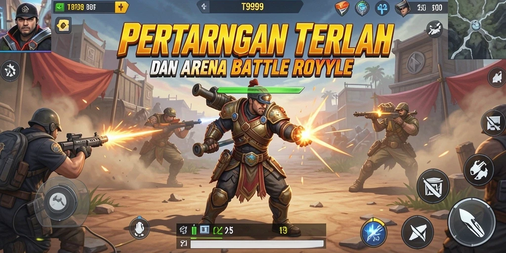 Gameplay seru dalam T9999 saat bertarung di Battle Royale.