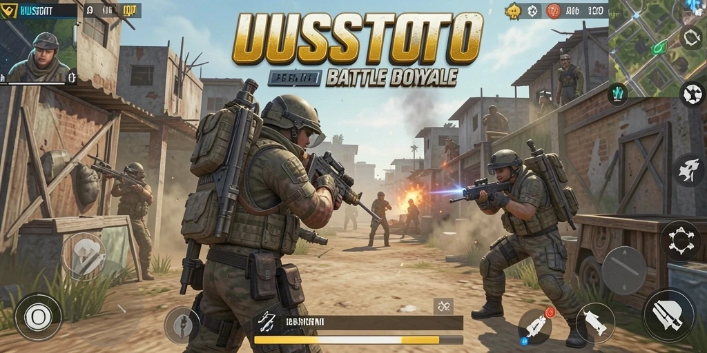 Tampilan gameplay mendebarkan di UUSTOTO dengan aksi Battle Royale.